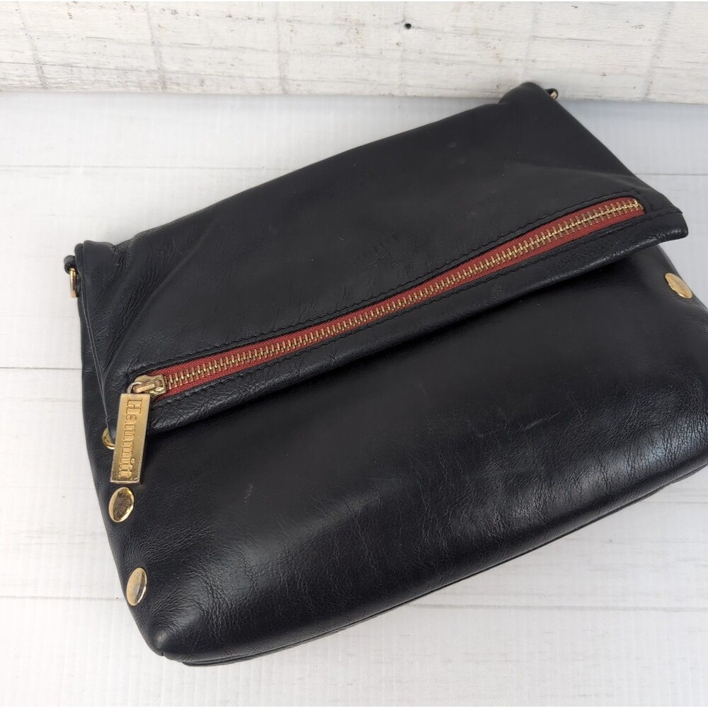 Hammitt Los Angeles Black Pebbled Leather VIP Satchel Red Zipper No Strap - Wear - Picture 3 of 15